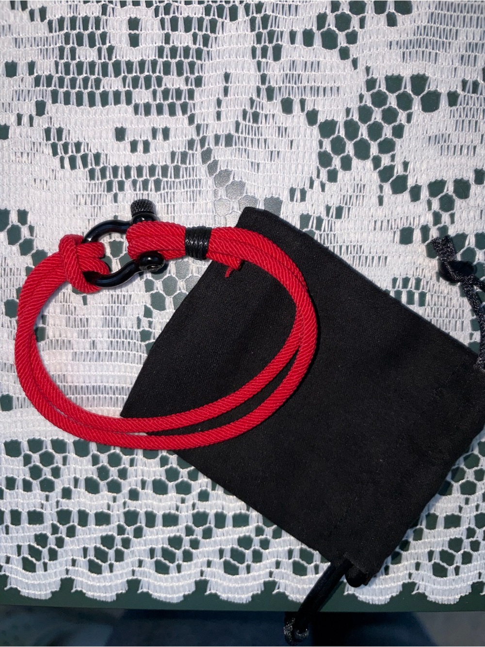 Elegant Red Rope Bracelet with Black Metal Clasp (8 1/2 inches)